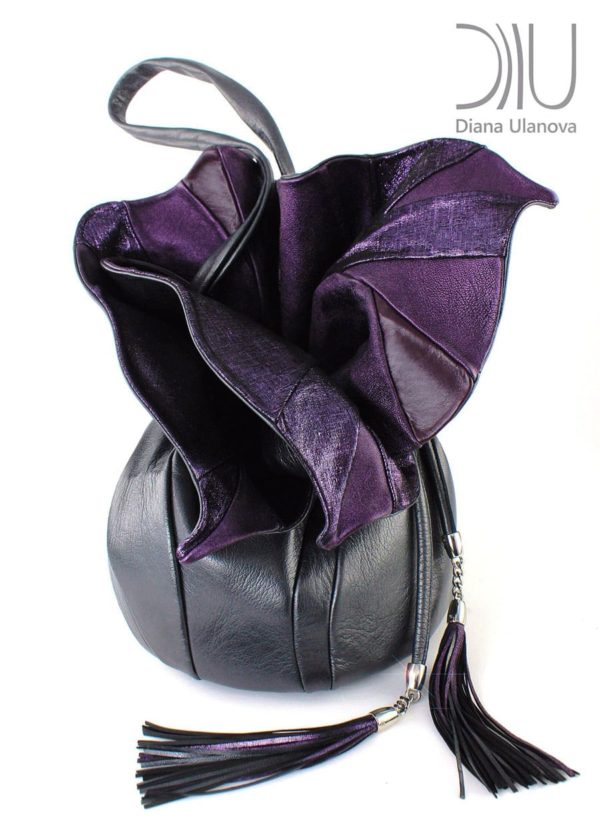 Designer Over The Shoulder Bags. Orchid Feedbag Black/Purple Shimmer by Diana Ulanova. Buy on women-bags.com