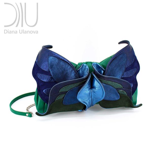 Designer Clutch Bags For Sale. Butterfly Green Blue by Diana Ulanova. Buy on women-bags.com