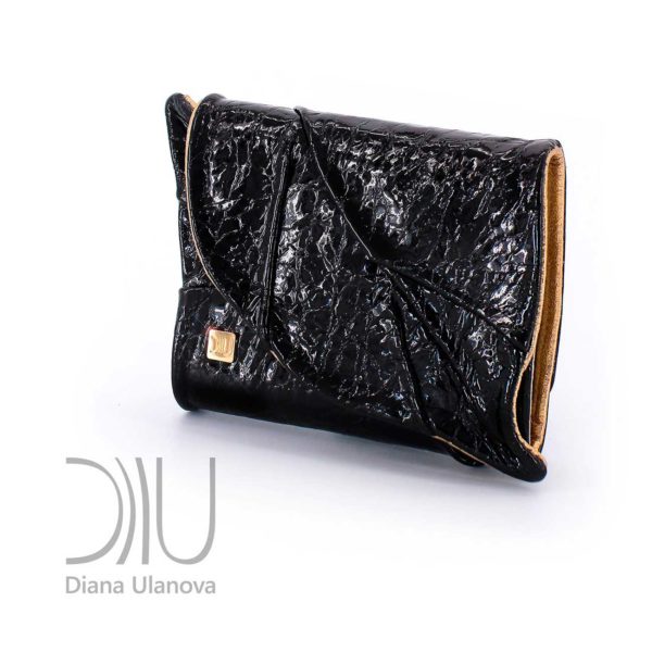 Leather Designer Purse. Leaf Wallet Black Shimmer/Gold by Diana Ulanova. Buy on women-bags.com