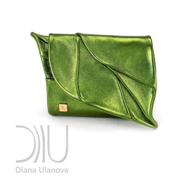 Leather Designer Purse. Leaf Wallet Green Metallic by Diana Ulanova. Buy on women-bags.com