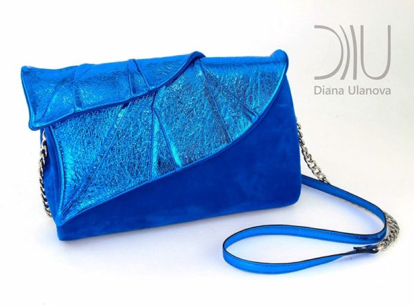 Designer Clutch Bag. Leaves Clutch Blue Metallic by Diana Ulanova. Buy on women-bags.com