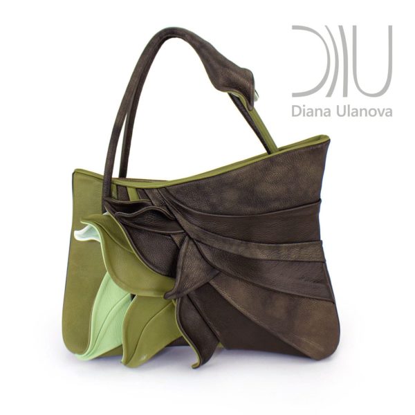 Designer Top Handle Bag. Feathers Green/Brown by Diana Ulanova. Buy on women-bags.com