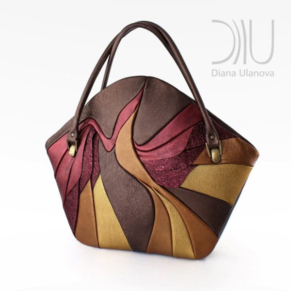 Designer Top Handle Bag. Paradise Bird Brown/Red/Gold by Diana Ulanova. Buy on women-bags.com