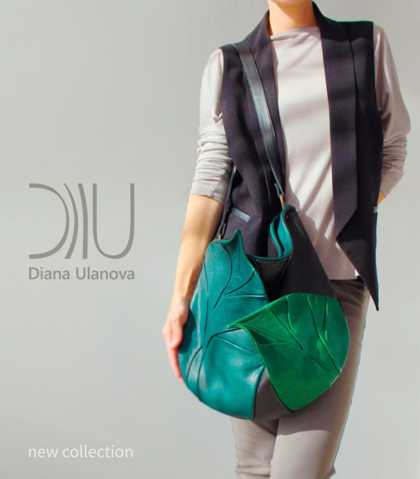 Designer Shoulder Bag. Leaves Black Green 2|Leaves Dark Brown by Diana Ulanova. Buy on women-bags.com